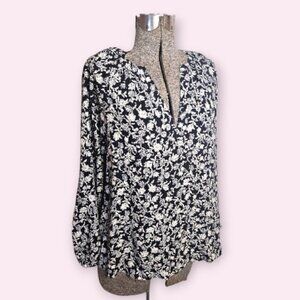 Old Navy Black Floral Long Sleeve Blouse sz Large